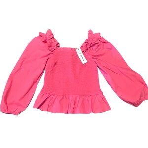 The Drop Women's Smocked Ruffle Trim Long Sleeve Top - Hot Pink‎